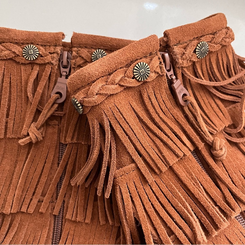 Minnetonka Triple Fringe Moccasins Suede Boots Girls Size 12 - Picture 4 of 9